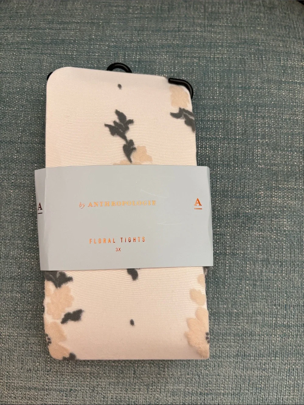 Anthropologie Cream Floral Tights with Green Accents